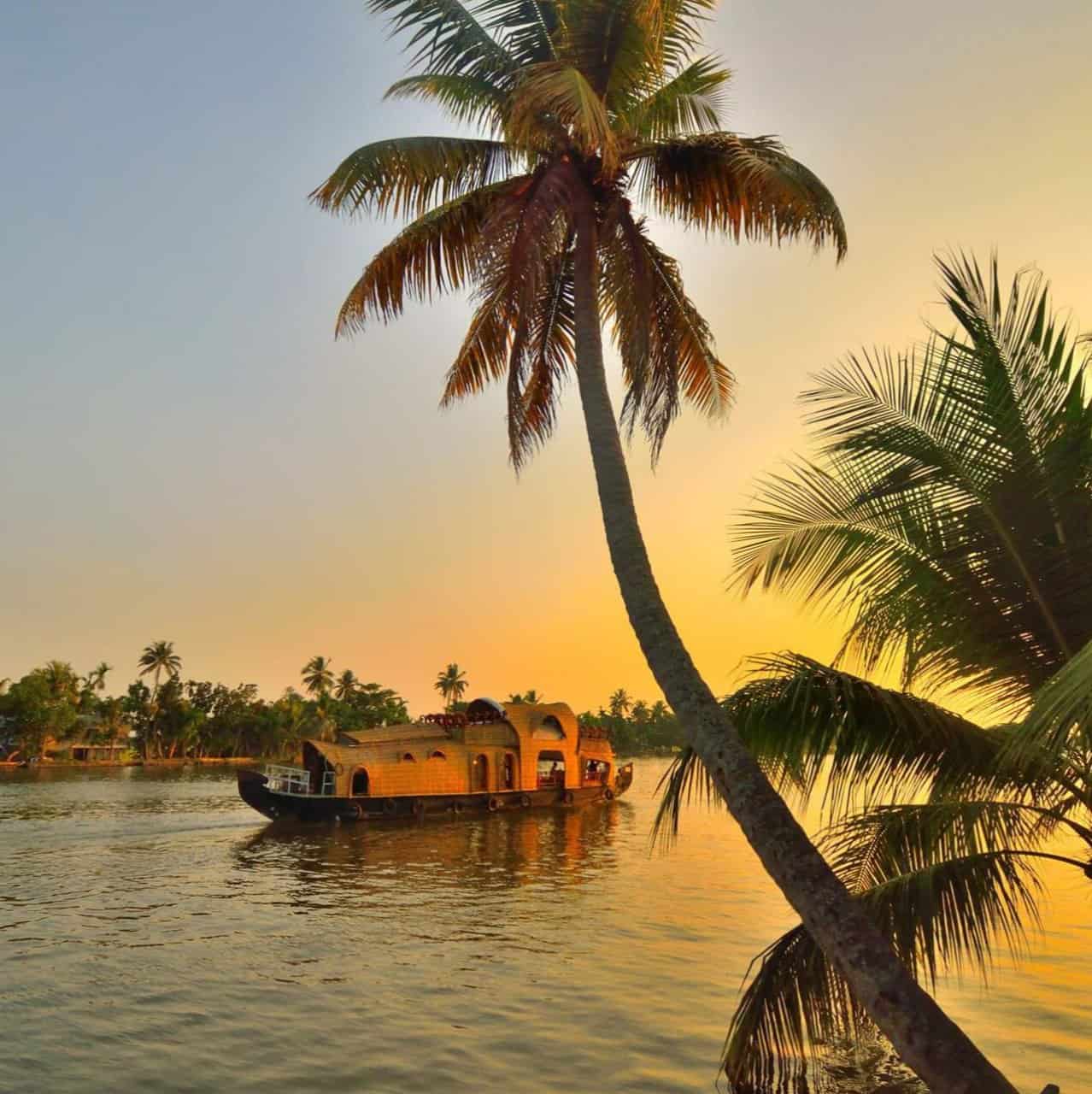Kerala Backwaters Houseboat Sunset Palm Trees Traditional Kettuvallam Scenic Landscape - integrative healthcare treatment at Healers Clinic Dubai